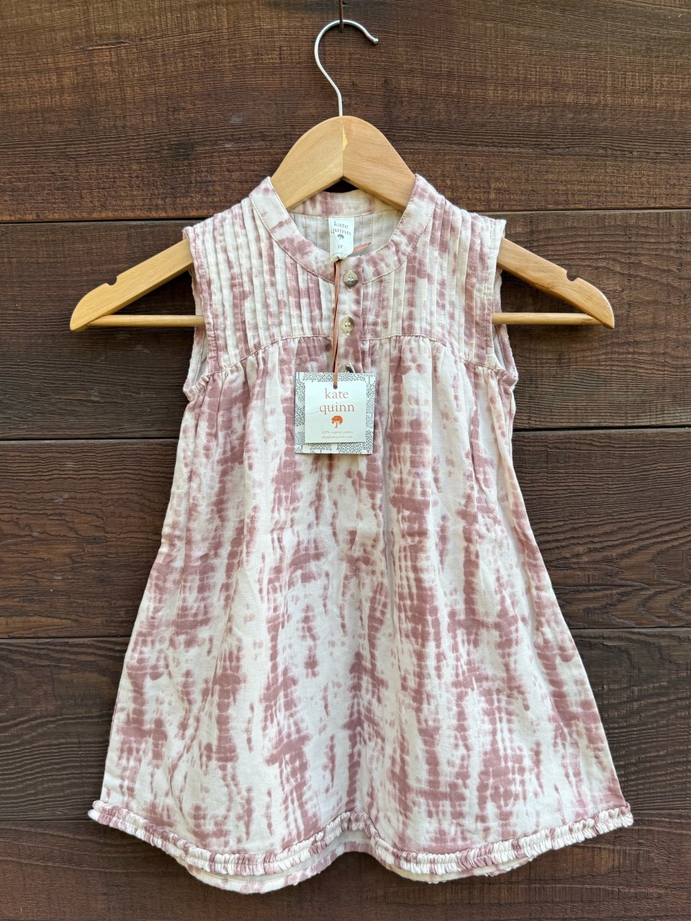 kate quinn Girls Tie-Dye Pintuck Dress - Blush & Cream Organic Cotton